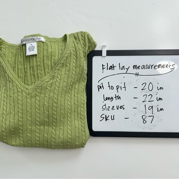 Pursuits, ltd. Sweater Womens Size XL Silk Blend Vneck Cable Knit Pullover Green - Picture 9 of 9